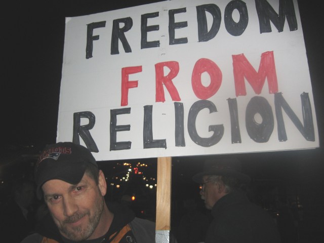 Santorum, freedom from religion sign, 2.13.12